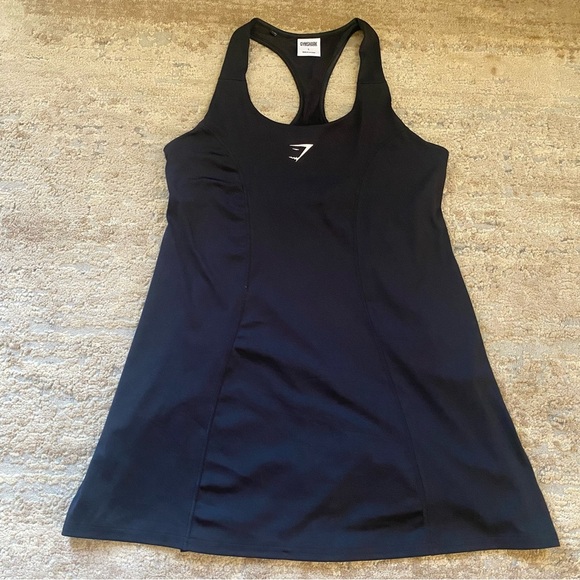 Gymshark Dresses & Skirts - Gymshark Sport Dress Solid Black Skort Hidden Shorts Logo Front Tank Top: Large